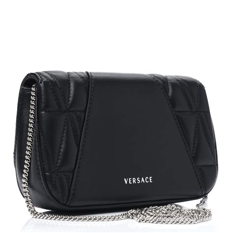 VERSACE Nappa Quilted Virtus V Evening Bag Black